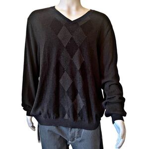 Van Heusen Men's Sweater Pullover Size XL Long Sleeve Black & Gray Argyle Cotton